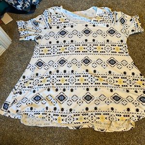 White, blue, and yellow tunic top